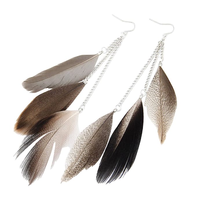 Fako Bijoux® - Oorbellen - Veren Trio Smal - Grijs
