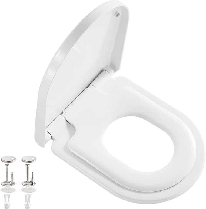 Toiletdeksel met softclosemechanisme & wc-bril in D-vorm, universele wc-bril (PG308)