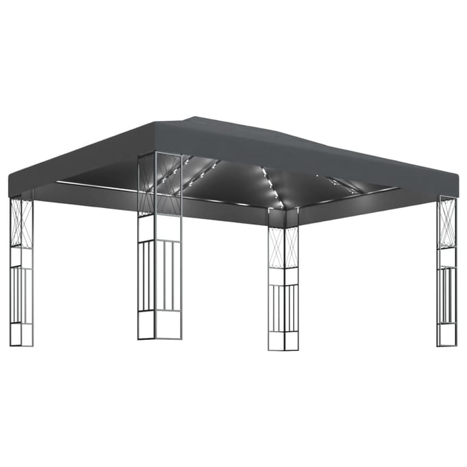 vidaXL - Prieel - met - LED-lichtslinger - 3x4 - m - stof - antracietkleurig