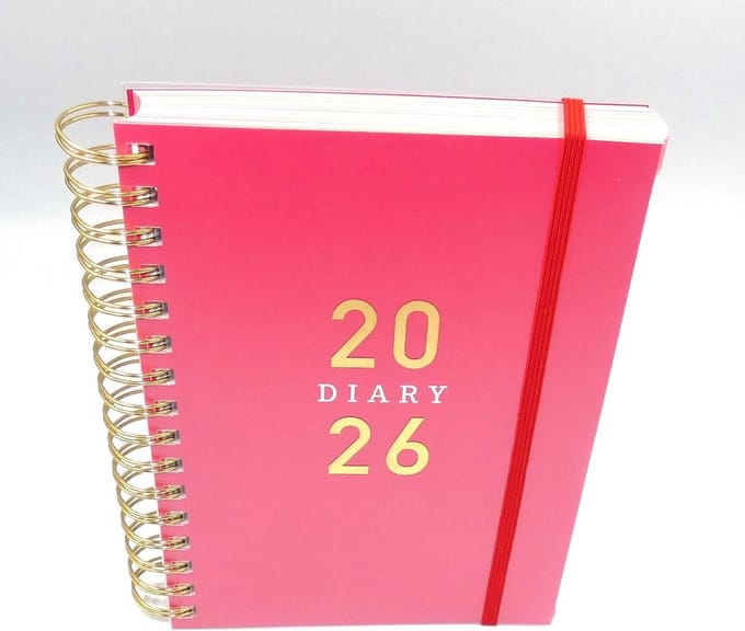 A5 Dagboek 2025 - Wiro gebonden dagplanner met elastische sluitband - Rood