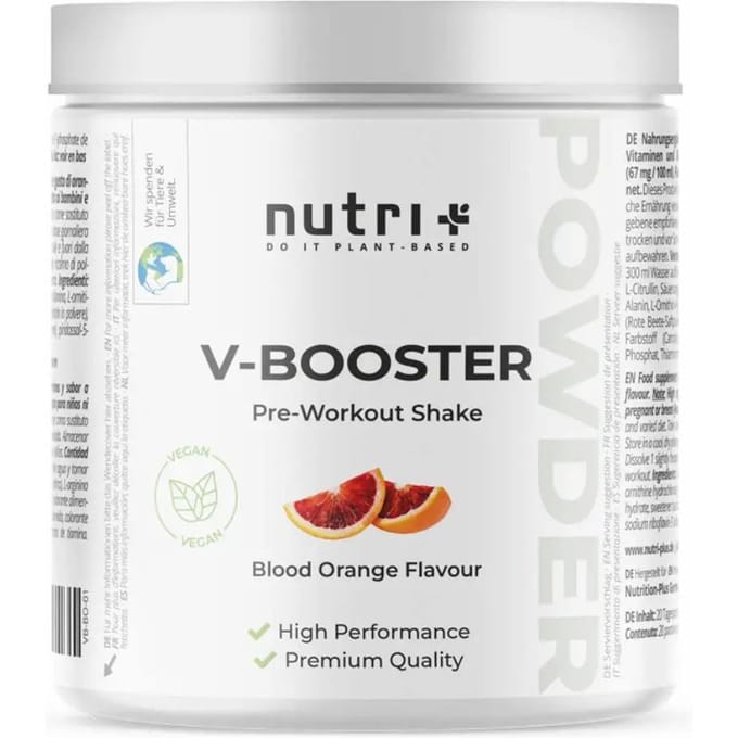 nutri+ Vegan Pre-workout: V-BOOSTER 400 g - smaak: Blood Orange