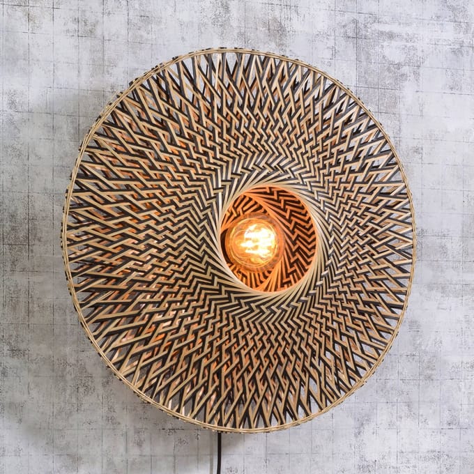 GOOD&MOJO Wandlamp Bali - Bamboe/Zwart - Ø60cm - Binnen Scandinavisch,Bohemian