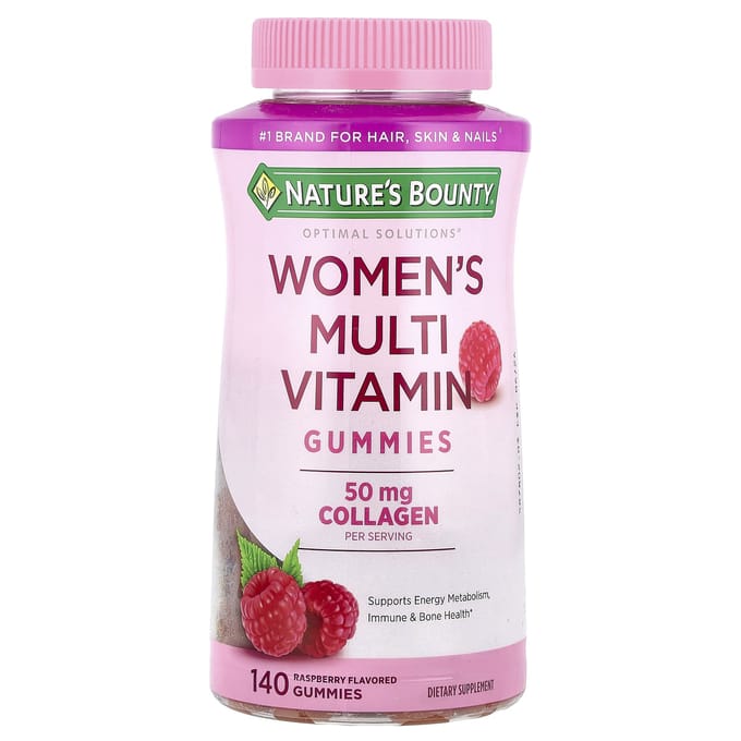 Nature's Bounty, Optimal Solutions®, Vrouwen Multivitamine Gummies, Frambozensmaak, 140 Gummies