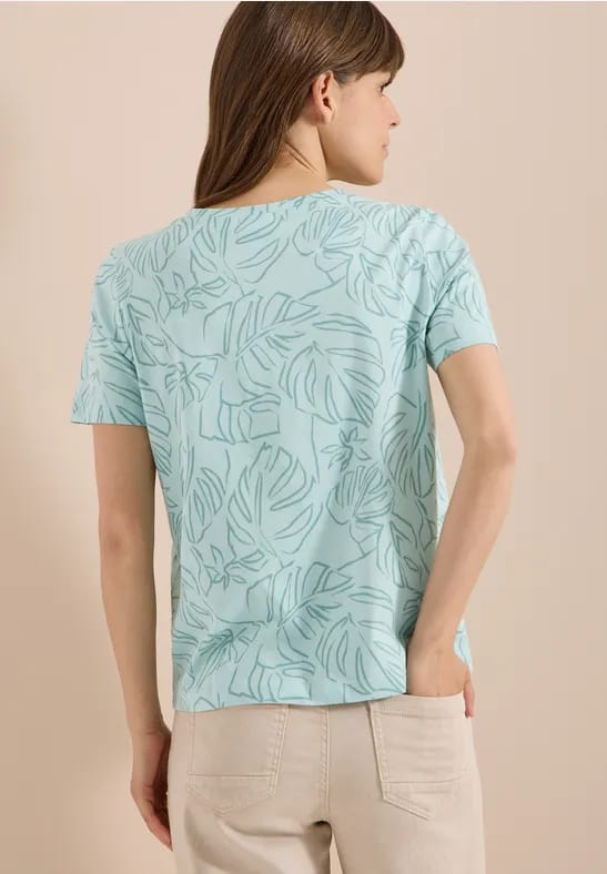 Shirt met ronde hals en bladprint