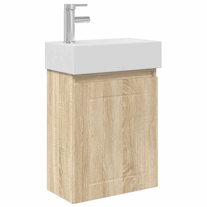 vidaXL - Badkamermeubel - met - kraan - Sonoma - Eiken - 45,5 - x - 25,5 - x - 84 - cm