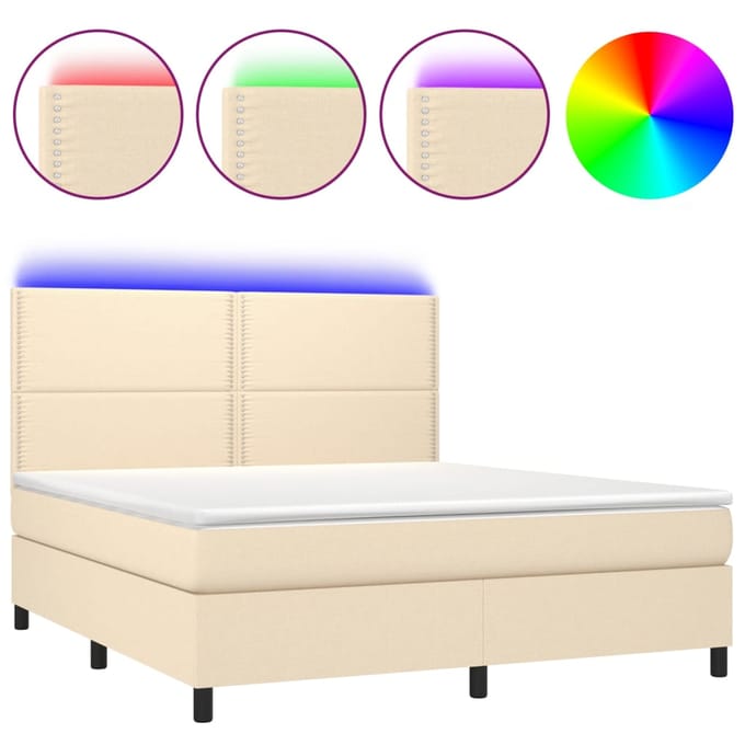 vidaXL - Boxspring - met - matras - en - LED - stof - crèmekleurig - 180x200 - cm