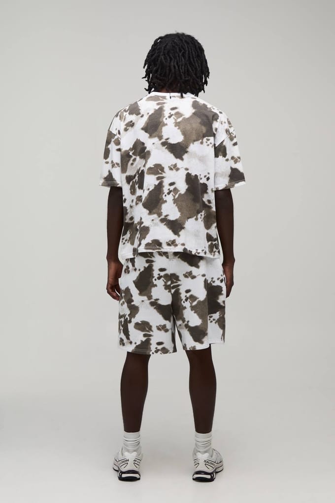 Koeienhuid Print Oversized Boxy T-shirt & Baggy Short Set | Animal | Size XL