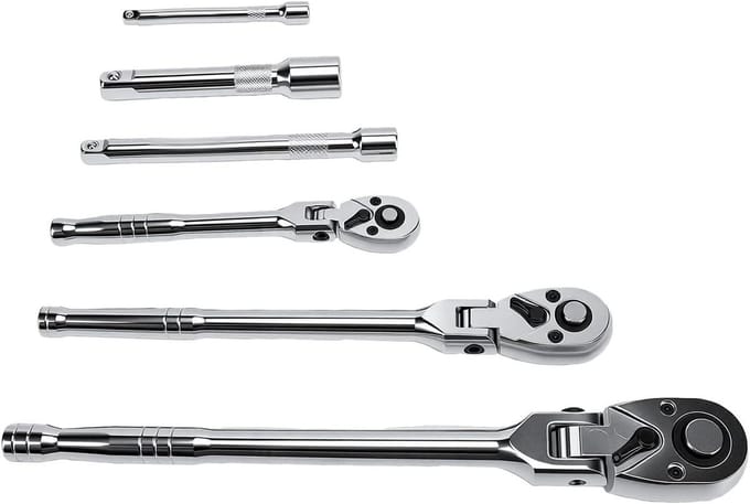 Ratelsleutel Set - Flexibele Dopsleutel - Auto Reparatie - Flexibele Kop 180 Graden - 3 Stuks - Zilver