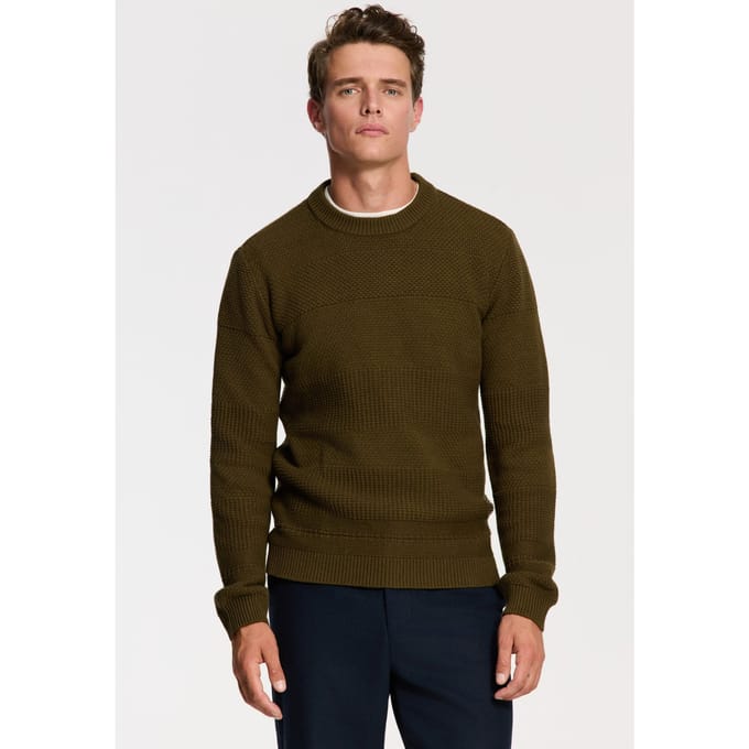 Shiwi Perry Regular Fit Structured Pullover Green Olive Maat: S | Sweaters Outlet | Heren | Groen