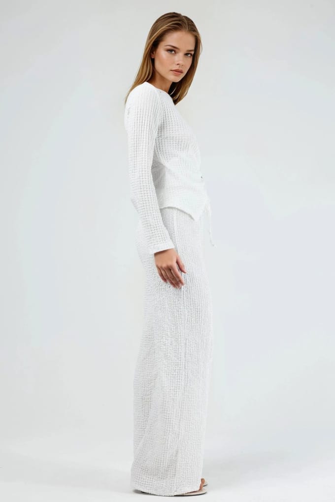 Textuur Wide Leg Broek met Trekkoord Taille