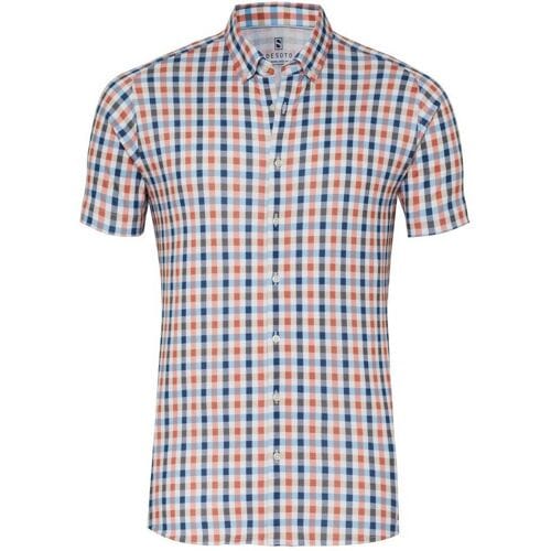 Desoto Overhemd Multi Check Casual Button-Down Short Sleeve Abrikoos-Blauw / male