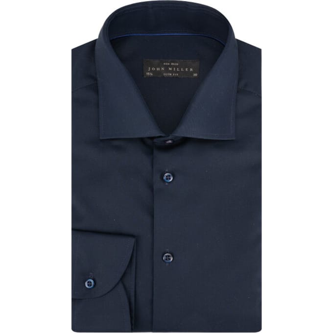 John Miller Overhemd Slim Uni Non Iron Donker Blauw / male