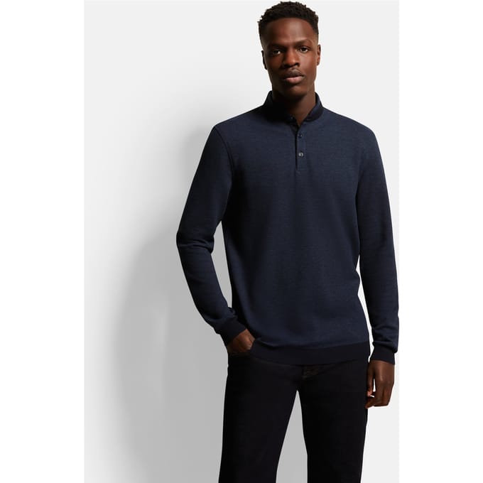 Bugatti Herren Polo met lange mouwen en opstaande kraag
