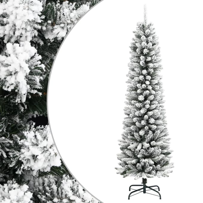 vidaXL - Kunstkerstboom - met - sneeuw - smal - 210 - cm - PVC - en - PE