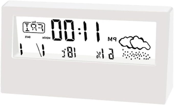 Digitale Thermohygrometer Wekker - Klimaatmonitor Bureau - Binnenklimaat Bewaken - Groot LCD Display - 13x3x7 cm - Wit