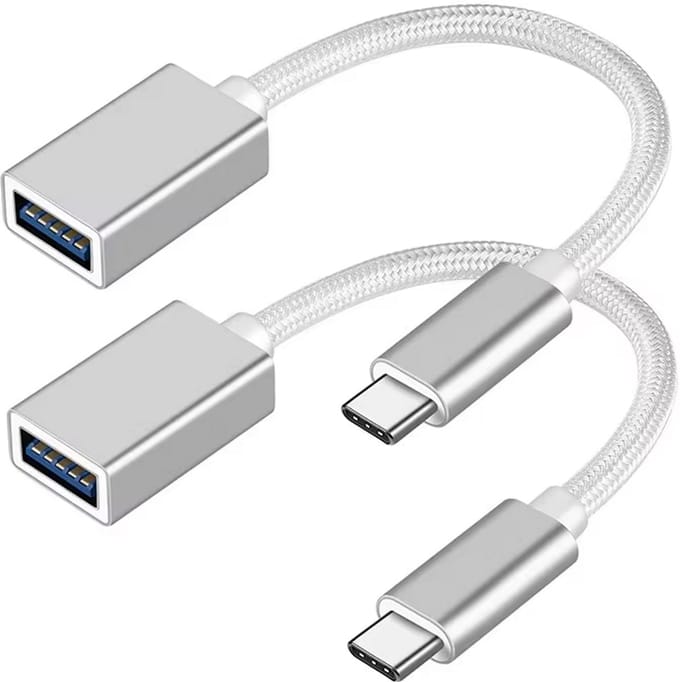 Nereb - Twee stuks - USB-C naar USB-A Adapter OTG Converter - Grijs