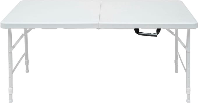 Campingtafels 124.97 cm - Opklapbare Tafel Met Verstelbare Hoogte - Voor Binnen En Buiten - Metaal - Wit