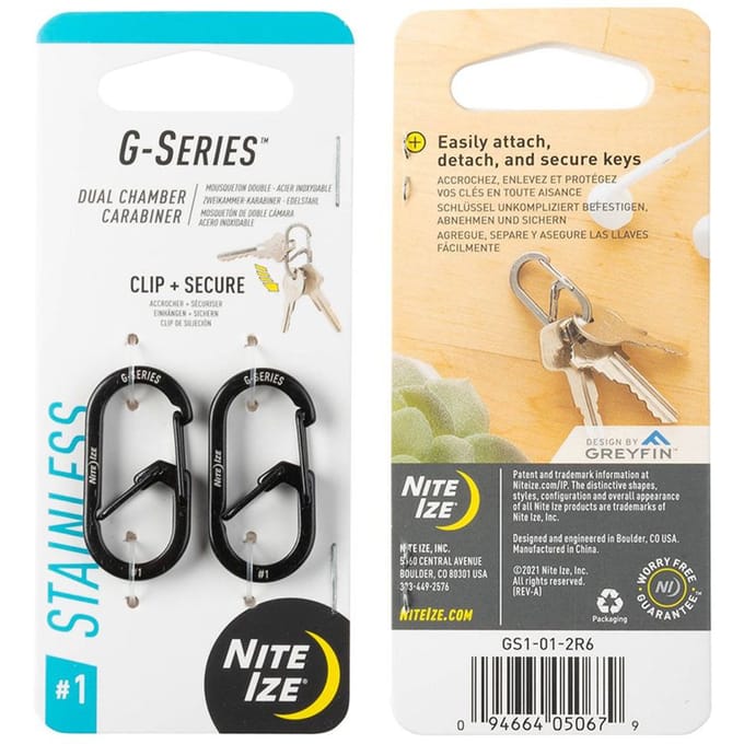 NITE Ize NI-GS1-01-2R6 Sleutelkarabijn Zwart 2 stuk(s)