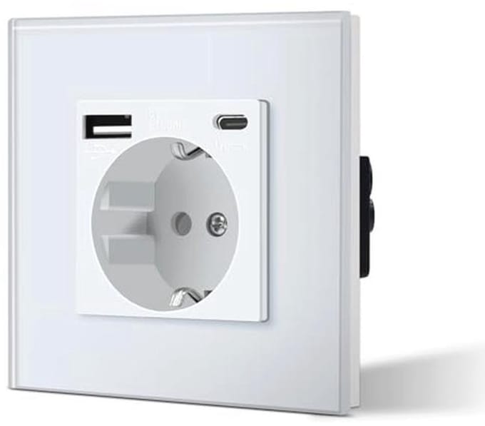 Wit Inbouw Schuko Stopcontact 3-in-1 met USB Laadstation en Type C Adapter