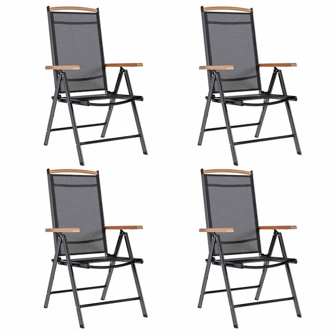 vidaXL - Opklapbare - stoelen, - 4 - stuks, - aluminium - en - textiel, - zwart.