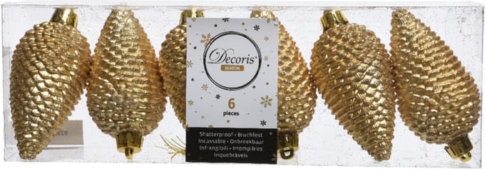 Dennenappels Glitter (8cm) Multi 6 Stuks Light Gold