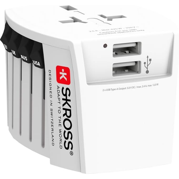 SKROSS World Adapter MUV USB, white, 2-pole 2.4A, with Skross logo