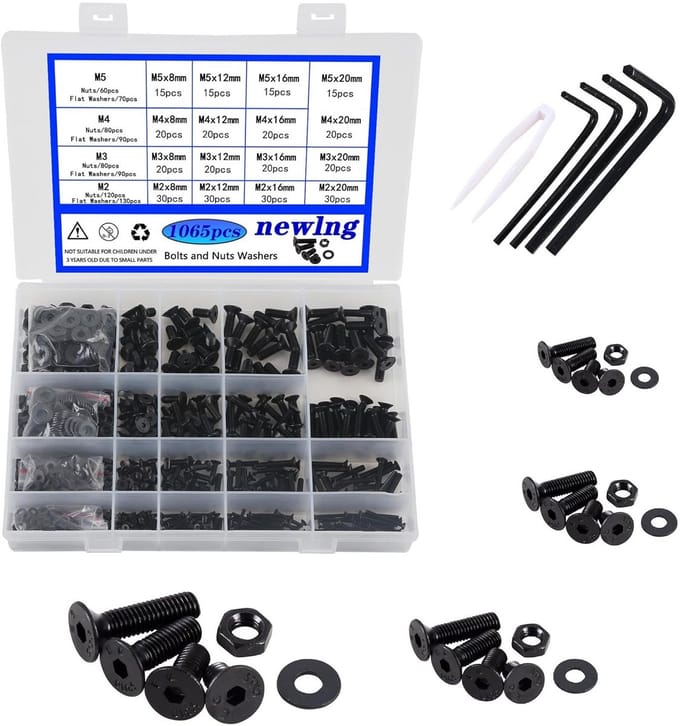 1065 Stuks Verzonken Schroeven M2 M3 M4 M5 Set met Moeren, Sluitringen en Moersleutel