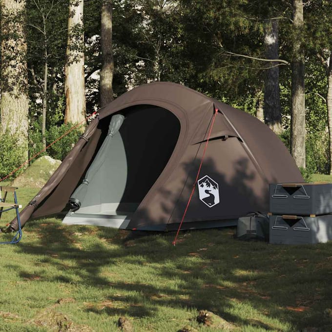 Vidaxl Tente de Camping, 3 Personnes, Tunnel, Marron, Imperméable