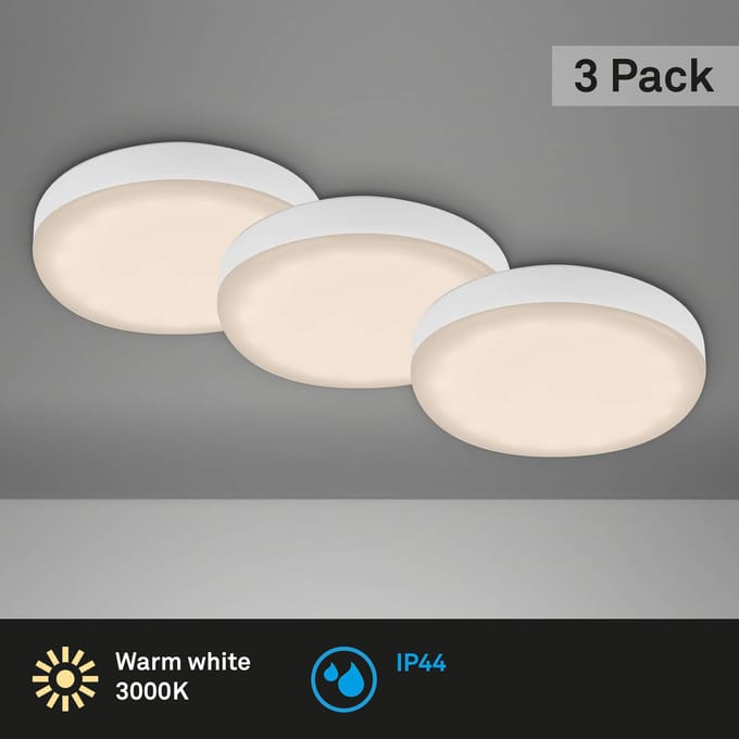 Briloner LED inbouwspot Plat, wit, set van 3, 3.000K