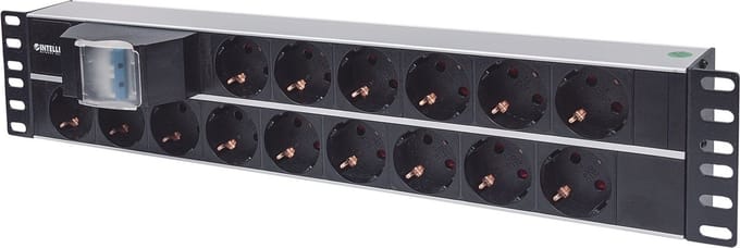 Intellinet 714051 – 19 inch stekkerdoos voor patchkast – 2 HE – Geaarde contactdoos – Zwart