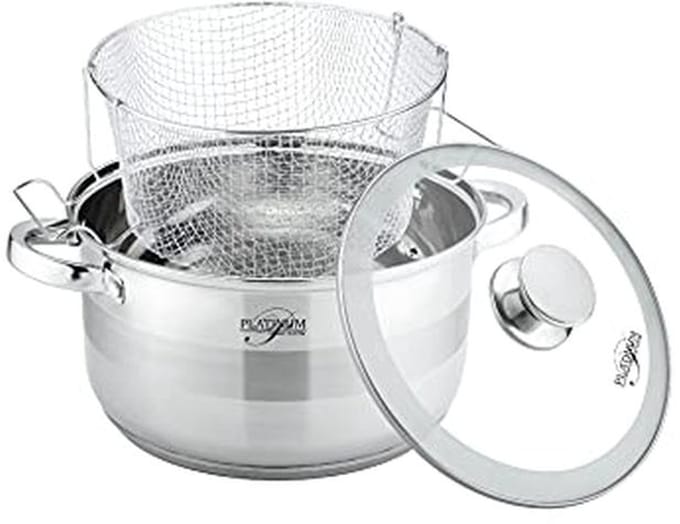 Rvs Frituurpan Set 3-delig - 24 cm, 6.6 L, Inductie, Antibacterieel