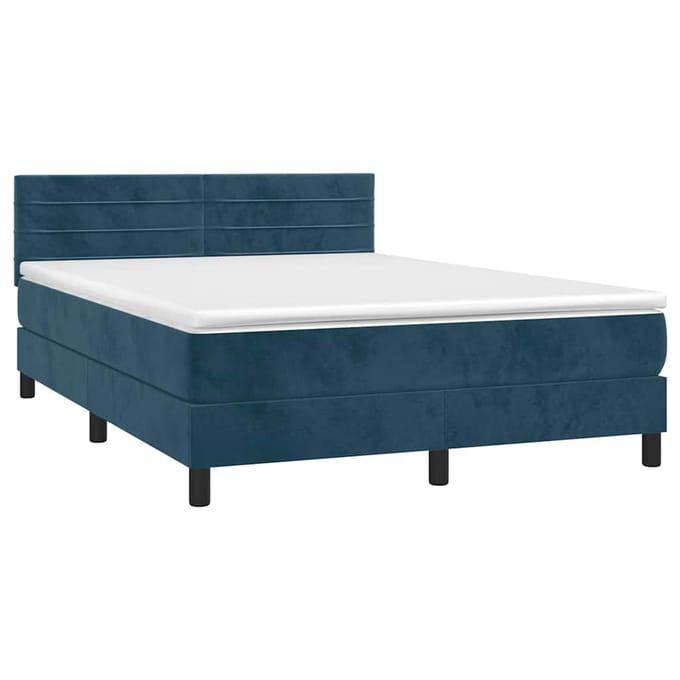 vidaXL - Boxspring - met - matras - en - LED - fluweel - donkerblauw - 140x200 - cm
