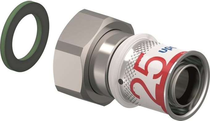 Uponor S-Press Plus Schroefkoppeling - 25 mm Pers x 1" Binnendraad Wartel - Messing Persfitting met KIWA-keurmerk