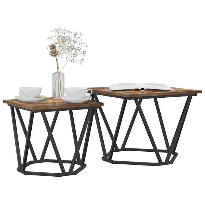 vidaXL - Bijzettafelset - 2 - st - Rook - Eiken - 50 - x - 50 - x - 40 - cm