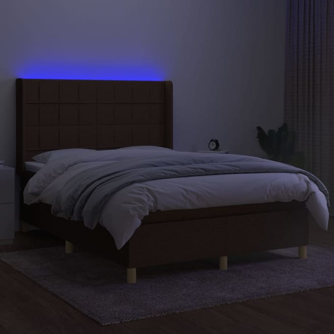 vidaXL - Boxspring - met - matras - en - LED - stof - donkerbruin - 140x190 - cm