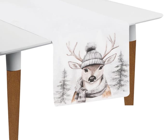 Dekoratief | Tafelloper 'Winter Deer', stof, 148x40cm | A255480