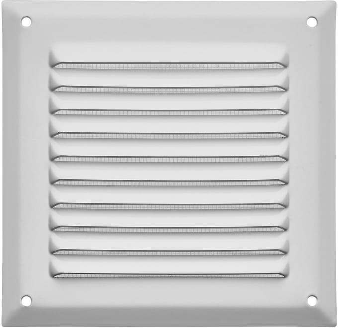 SOTECH aluminium ventilatierooster 140 x 140 mm wit met muggengaas Ventilatierooster voor opschroefbare montage