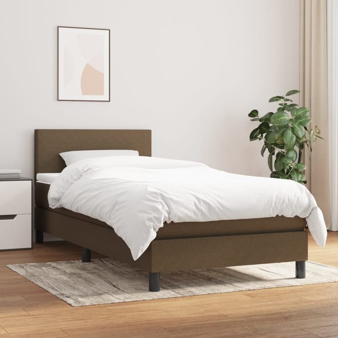 vidaXL - Boxspring - met - matras - stof - donkerbruin - 80x200 - cm