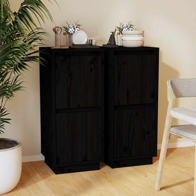 vidaXL - Dressoirs - 2 - st - 31,5x34x75 - cm - massief - grenenhout - zwart