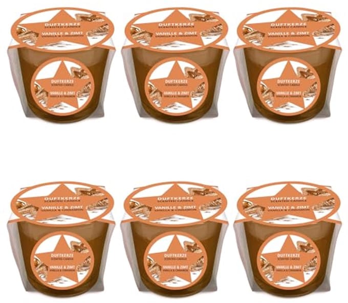 Mini geurkaarsen set van 6 - Vanille Kaneel kersteditie, luxe cadeauverpakking