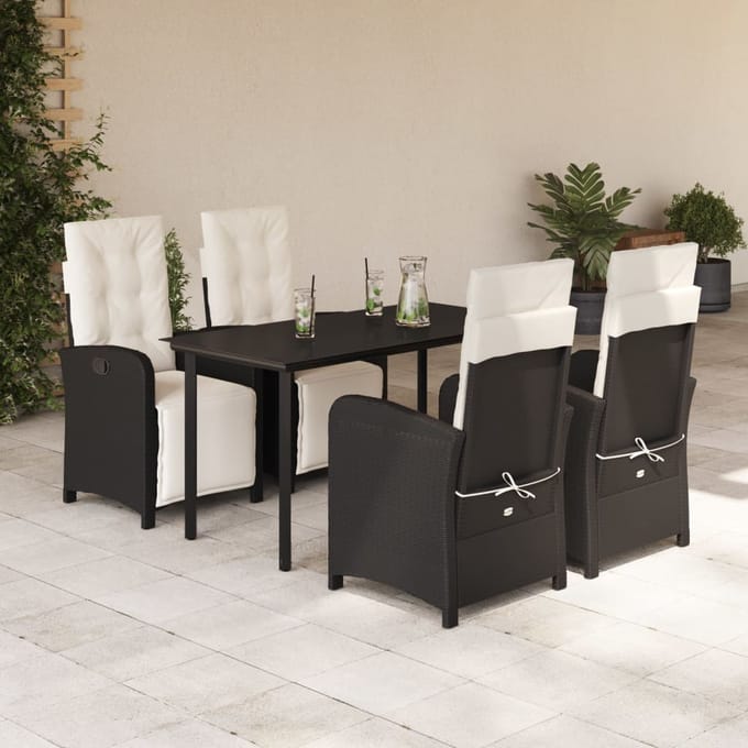 vidaXL - 5-delige - Tuinset - met - kussens - poly - rattan - zwart