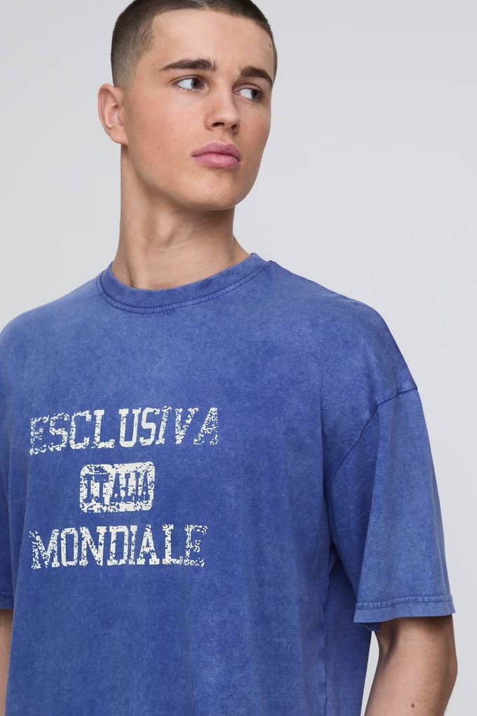 Oversized Loopback Gewassen Italia Bedrukte Short Set | Navy | Size Medium