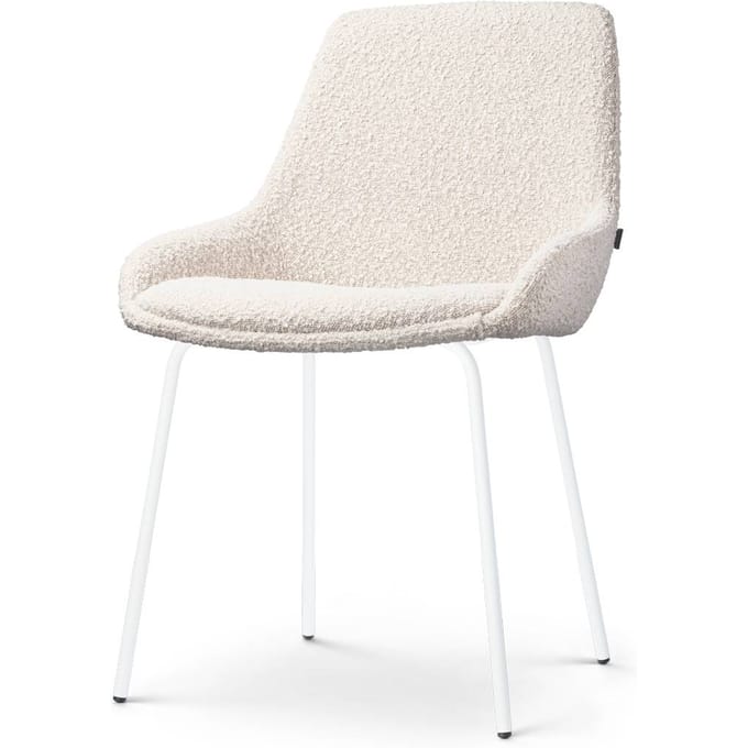 Nolon Nora-Isa Eetkamerstoel Bouclé Beige - Stof - Wit Onderstel - Design - Scandinavisch - Comfortabel