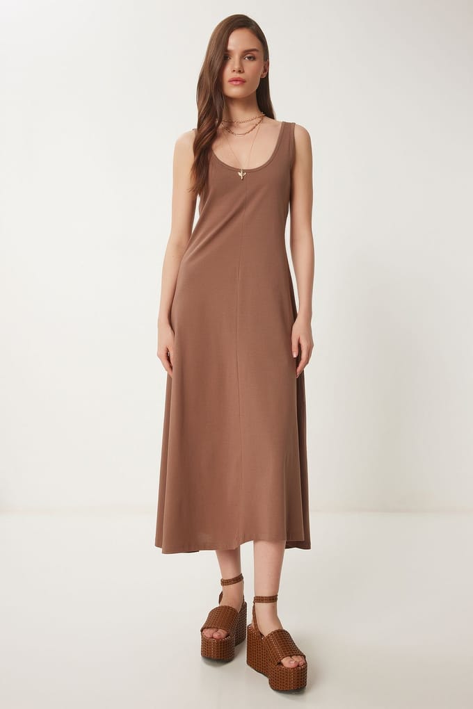 U Kraag Midi Jurk