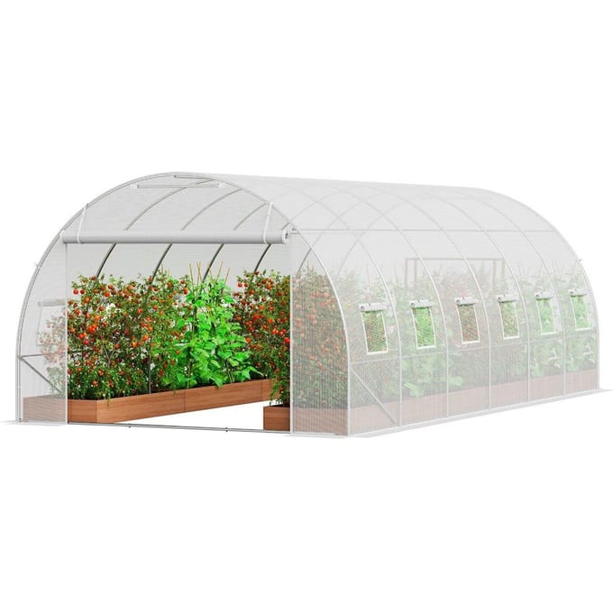 Serre tunnel à accès direct 19.36x9.68x6.5ft Cadre galvanisé Couverture PE Blanc