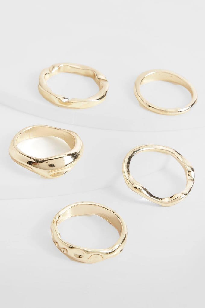 boohoo Dames Wave 5 Pack Ringen | Goud