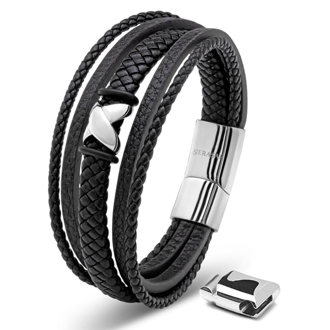 SERASAR Manchetarmband Heren [Flake] - Zilver 20cm - Inclusief Sieraden Geschenkdoos
