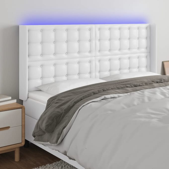 vidaXL - Hoofdbord - LED - 203x16x118/128 - cm - kunstleer - wit