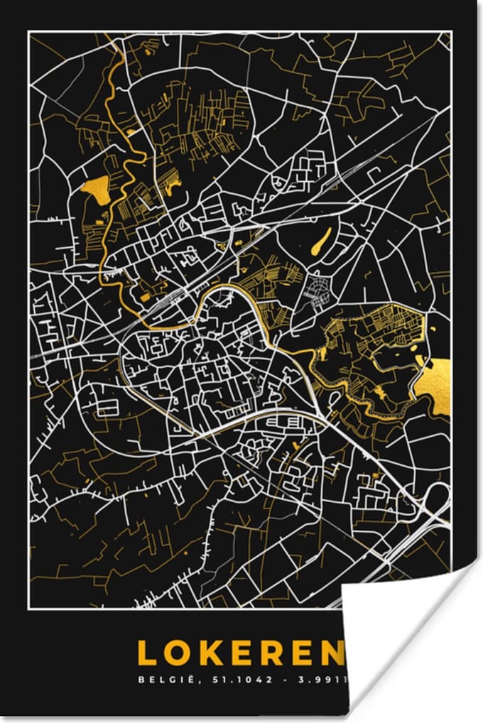 Poster Goud - Stadskaart - Plattegrond - Lokeren - Kaart - 20x30 cm