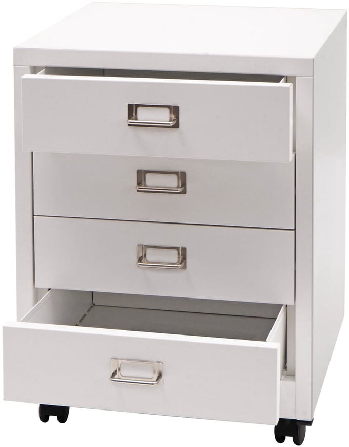 Rolcontainer MCW-L49, ladekast Stalen kast Archiefkast, metaal 55x40x41cm 4 laden ~ wit